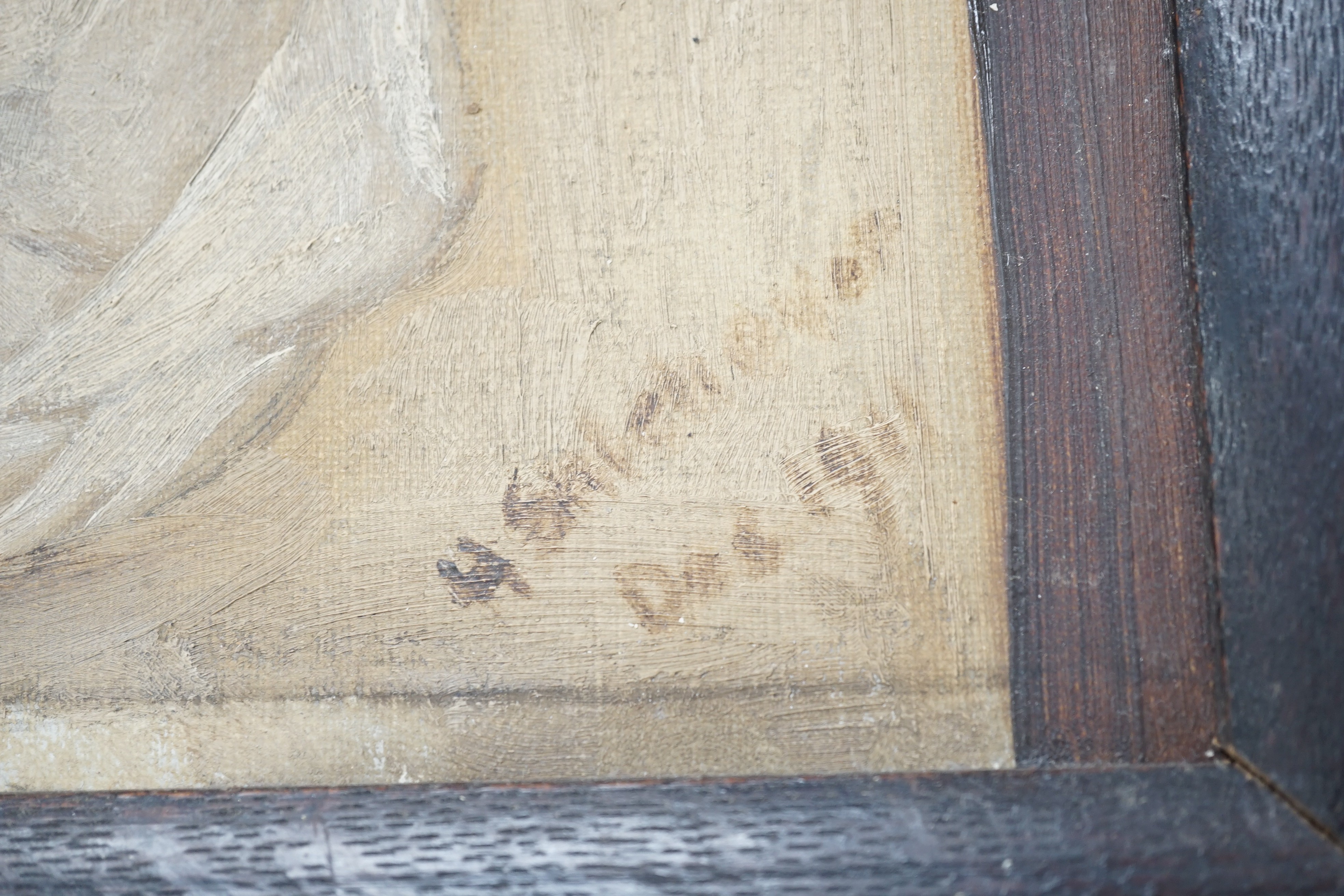 Early 20th century English School, oil on canvas, Study of a terracotta relief of Jean Baptiste, indistinctly signed and dated 1911, 40 x 29cm and a pencil sketch of the same subject, 22 x 21.5cm